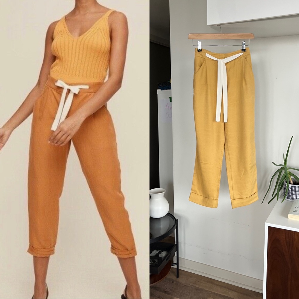 Aritzia Wilfred Women's Boho Cropped Linen Comfy relaxed Vacation Pant Sz 8
